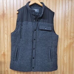 BKE Mens Mixed Media Gorpcore Puffer Vest Fall Utility Grey Black Snap Front Xl